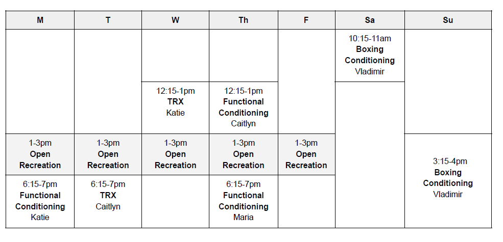 Functional Fitness schedule
