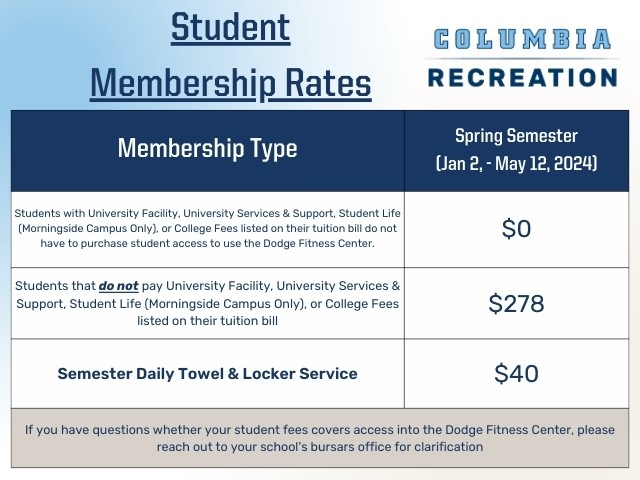 Student Membership Price Table