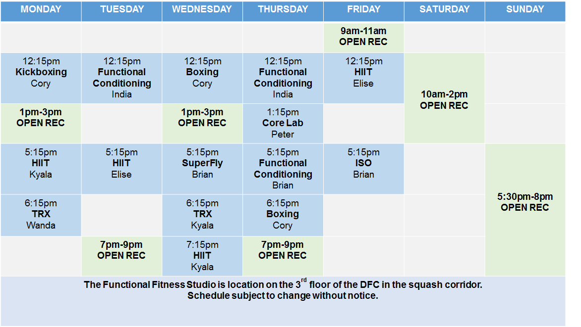 Functional Fitness Pass Schedule