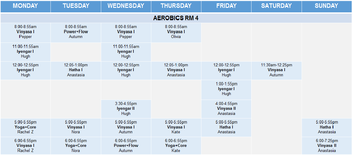 Aerobics Room 4 schedule