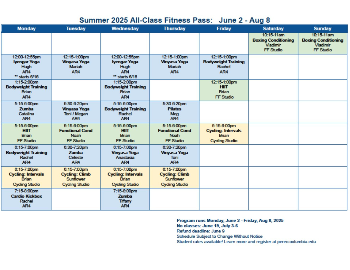 Summer 2025 All-Pass Schedule - UPDATE June 6, 2025